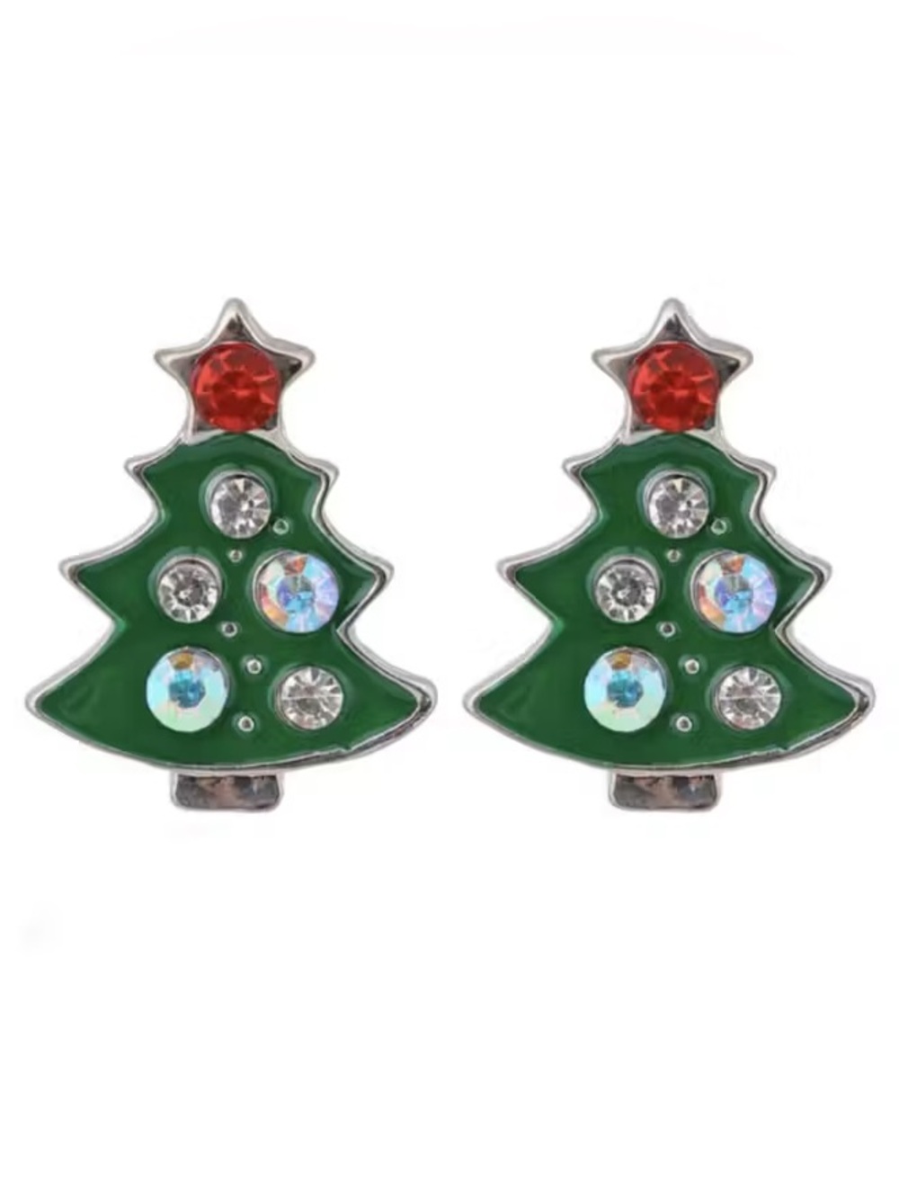 Christmas Tree Crystal Ornament Stud Earrings New